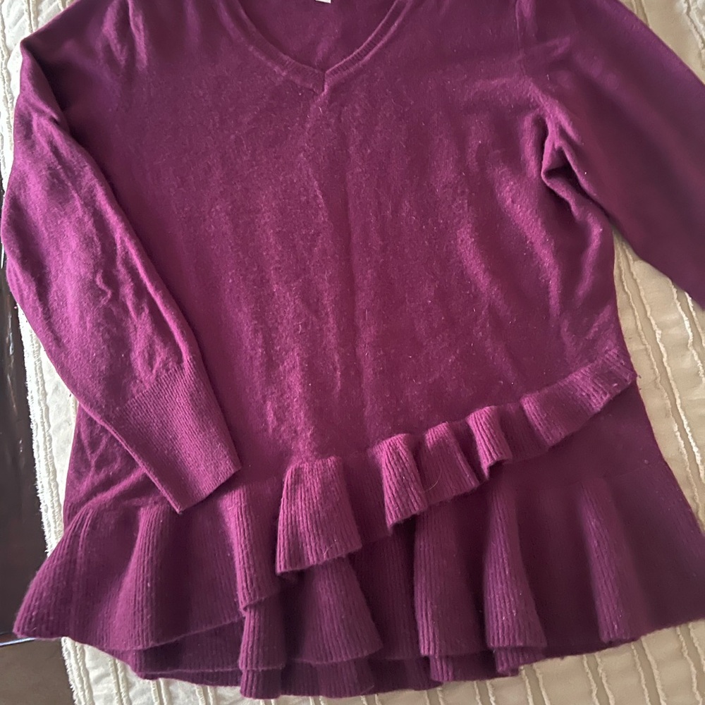 Isaac Mizrahi Burgundy Ruffled Sweater